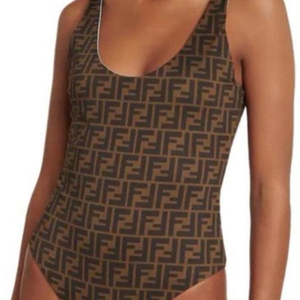 Fendi Brown FF Logo Scoop-Neck One-Piece